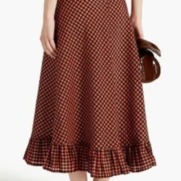 NWOT GANNI Seersucker Check Black/Orange Long Dress L $289 - Picture 5 of 13